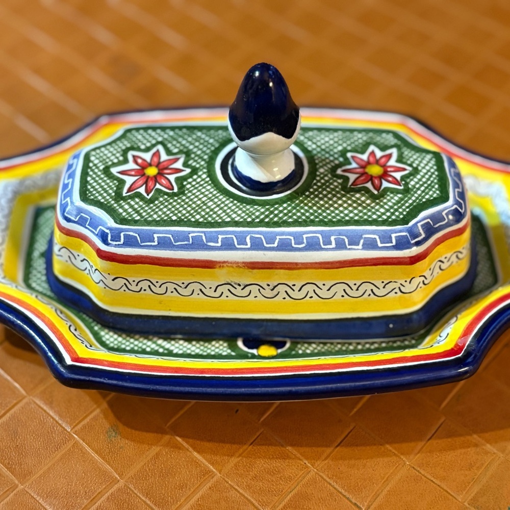 Talavera Mexico Handcrafted Multicolor Ceramic Butter Dish
